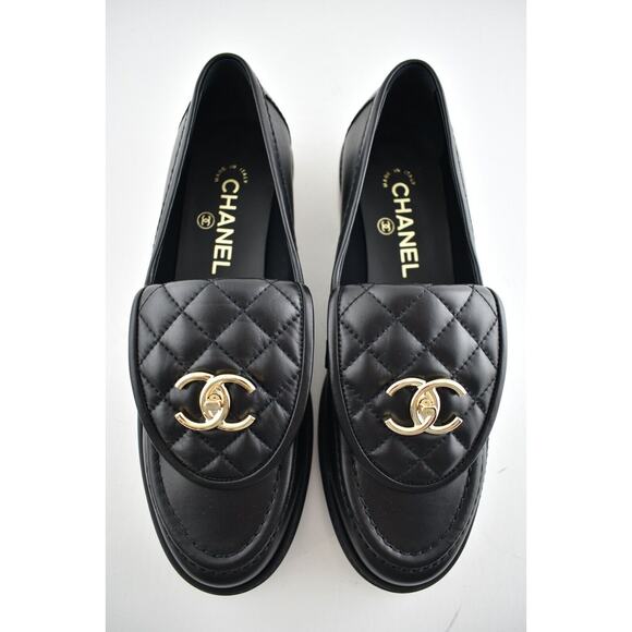 Chanel REV Black Quilted Flap Turnlock CC Logo Mule Slip On Flat Loafer 38.5 - Picture 8 of 12